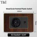 118-Type Retro Wood Grain Wall Plate – Black Plastic Spray-Painted Decorative Panel for Italy Standard Switch & Socket