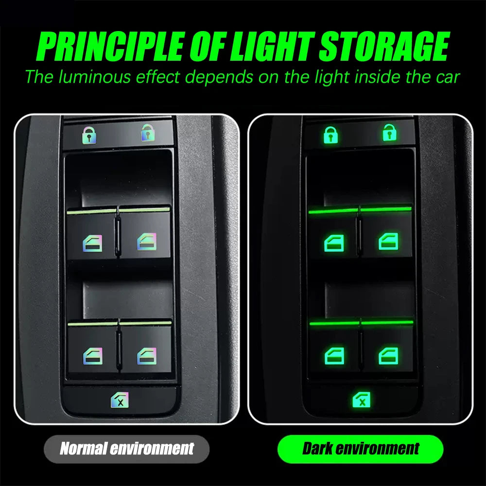Car Luminous Button Stickers Auto Door Window Lifter Switch Decals Night Glowing Cars Interior Stickers Car Interior Decorations