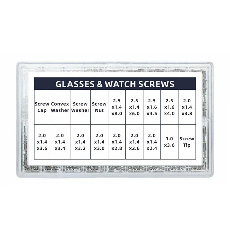 Glasses Watch Repair Kit 1000pcs Screws, Dual Head Screwdrivers & Precision Tweezers Set for Eyewear Jewelry Fix Tools with Case