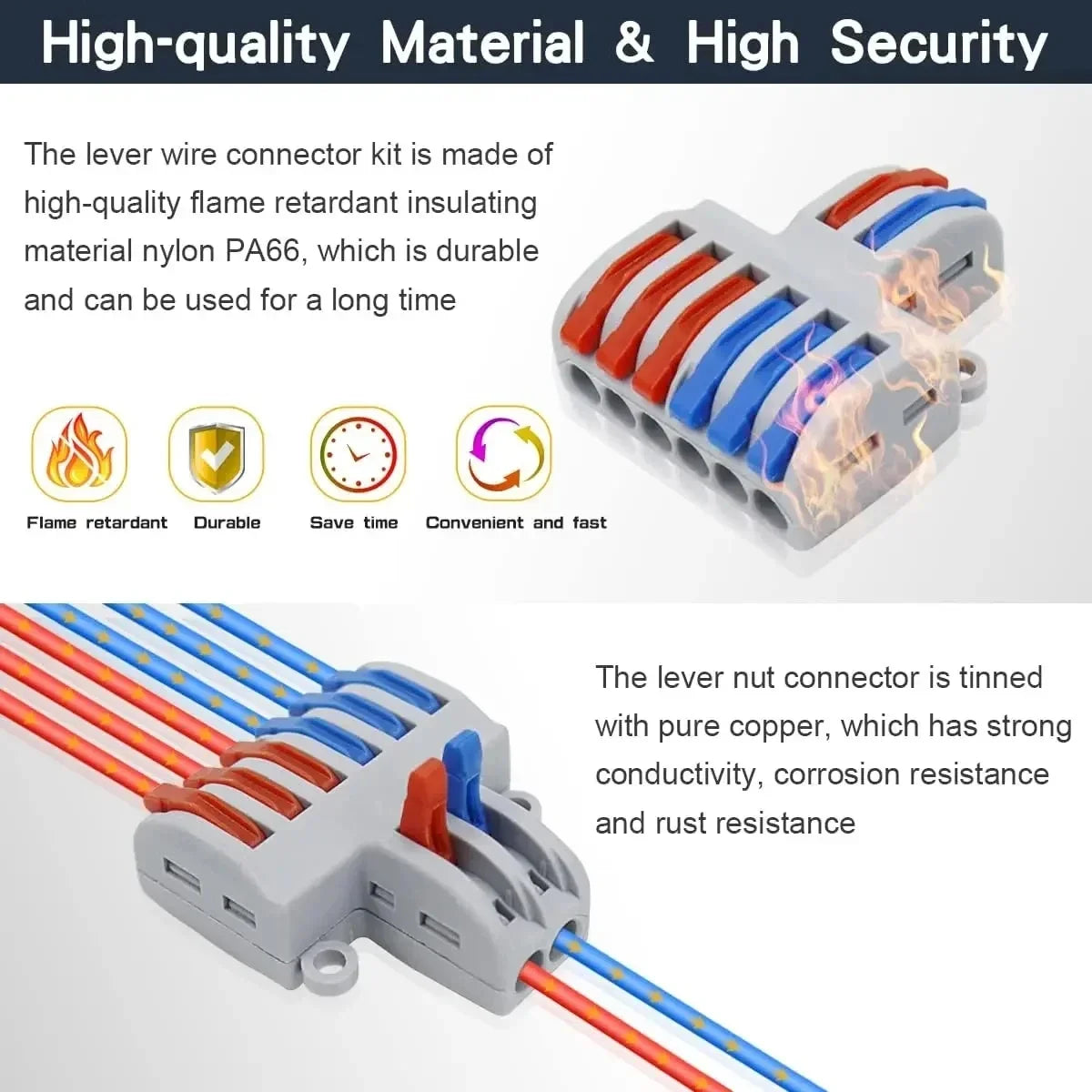SPL2/3/4/5 Quick Wiring Terminal, PCT Parallel Wire Connector Junction Box, 1‑in 2/3/4/5‑Out Splitter for Lamp/Lighting