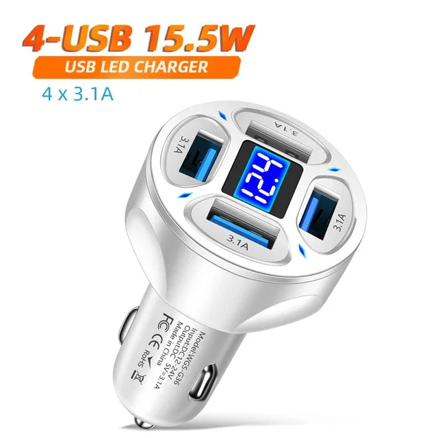 66W USB Type C Fast Charger For Car PD 4 USB Car Quick Charge QC3.0 12/24 V Cigarette Lighter Charger Adapter For iPhone Xiaomi