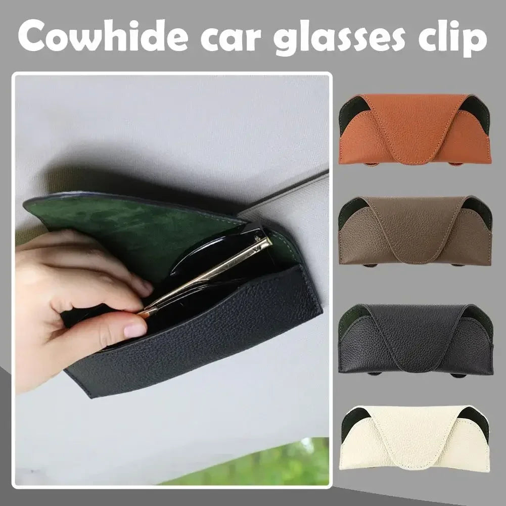 Car Glasses Storage Box Universal Sunshade Glasses Clip PU Soft Leather High-end Sunglasses Stand Car Accessories Storage amagi