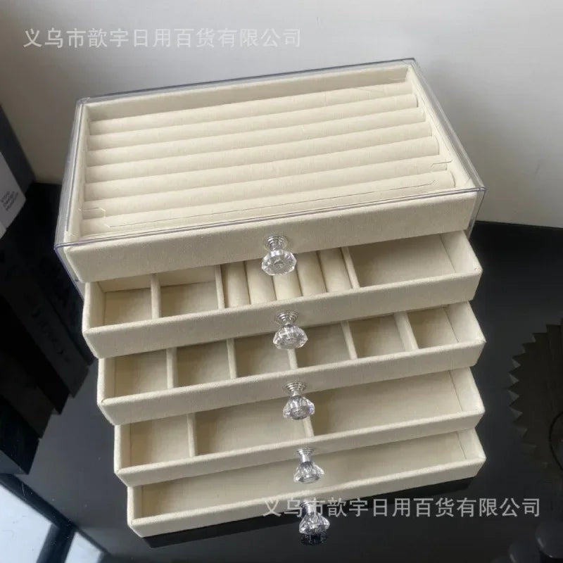 Layer Drawer Style Velvet Jewelry Box Earring Bracelet Storage Rack Multi Layer Display Case for Jewelry Accessories Amagi