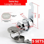 Cabinet Cam Lock Set, 5 Pack Two-Sided Keyed Alike 16MM-30MM Cylinder Cam Locks Secure Mailbox File Drawer Compartment Lock