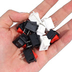 Mini Rocker Switch SPST Black and Red Snap in Switches Button AC 250V 3A / 125V 6A 2 Pin I/O 21*15mm on-off Switch Rocker