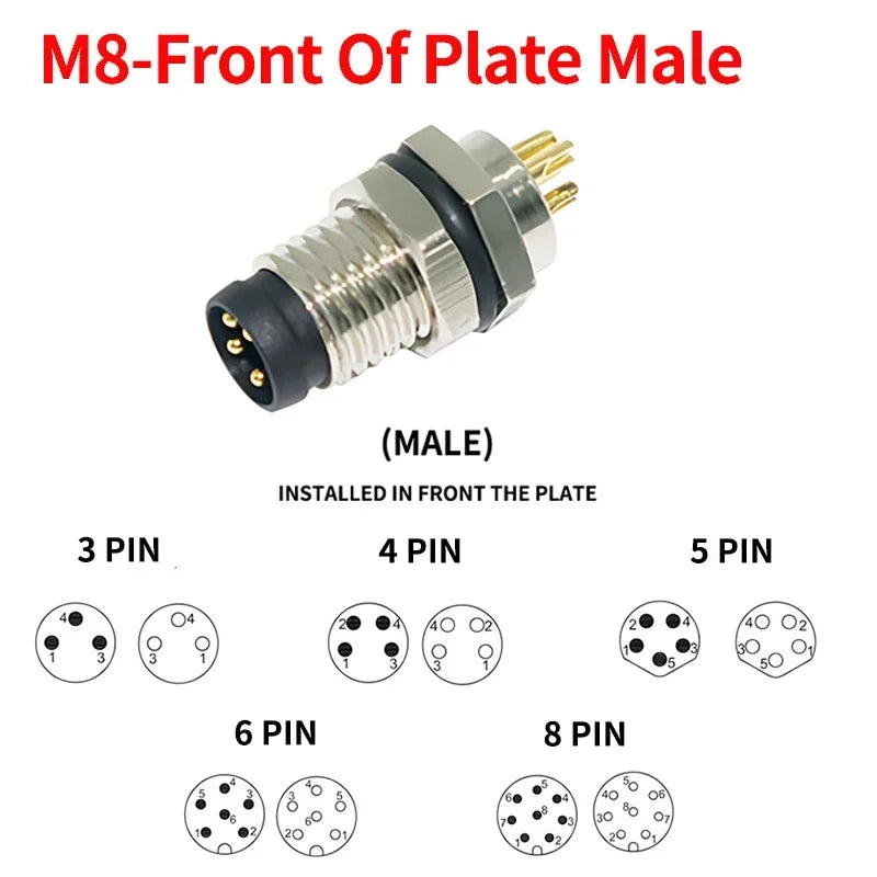 M8 Waterproof Aviation Connector Set, 3–8 Pin Male Female Plug & Socket for Proximity Sensor, Straight Right Angle/Flange Mount