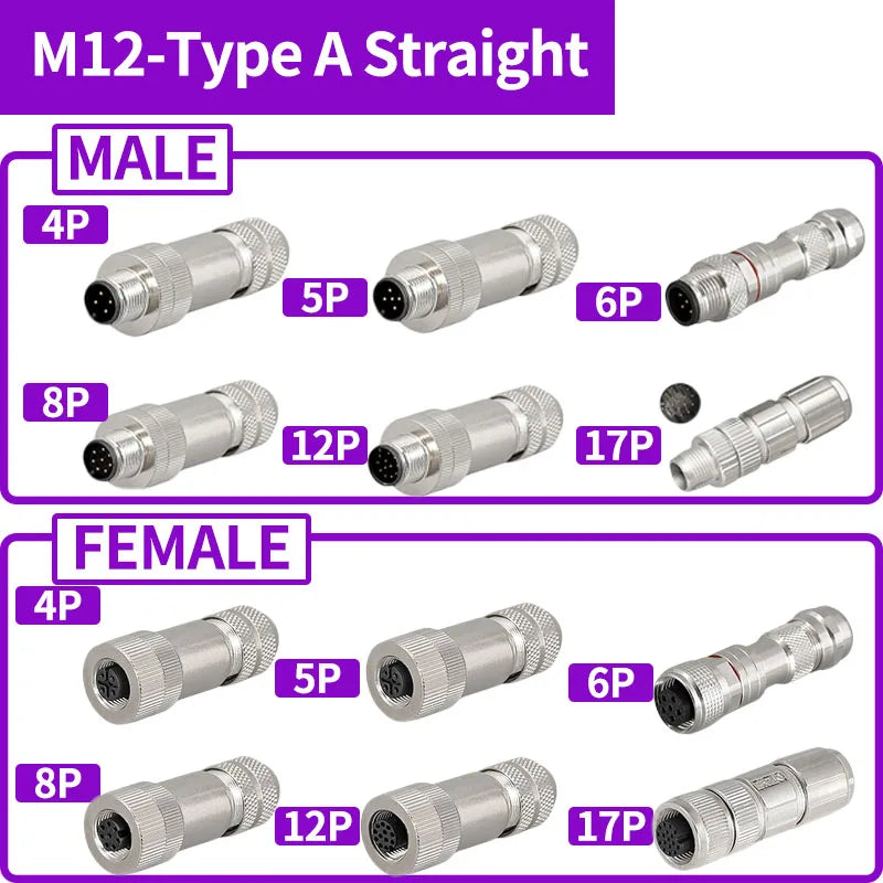 5/20 PCS M12 12mm Connector Aviation Panel Back/Front Mount Flange Socket Sensor Connector IP67 Waterproof Straight/Right Angle