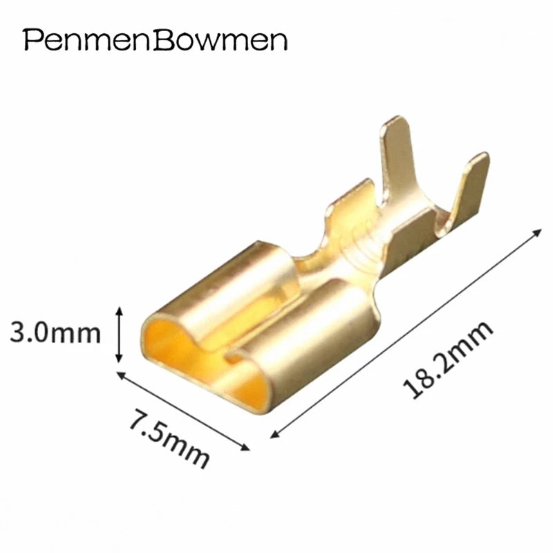 50 Pcs Brass Gilded 6.3MM Female Flat Plate Barbed Car Relay Spade Crimp Terminal Brass Wire Connector