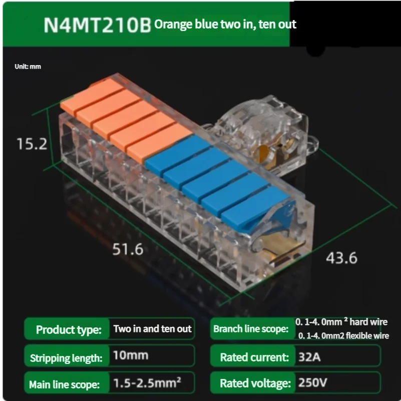 T-Type No-Stripping Quick Wire Connector Terminal Block ,Wire Splitter/Combiner Fast Connector for Household Electrical Wiring