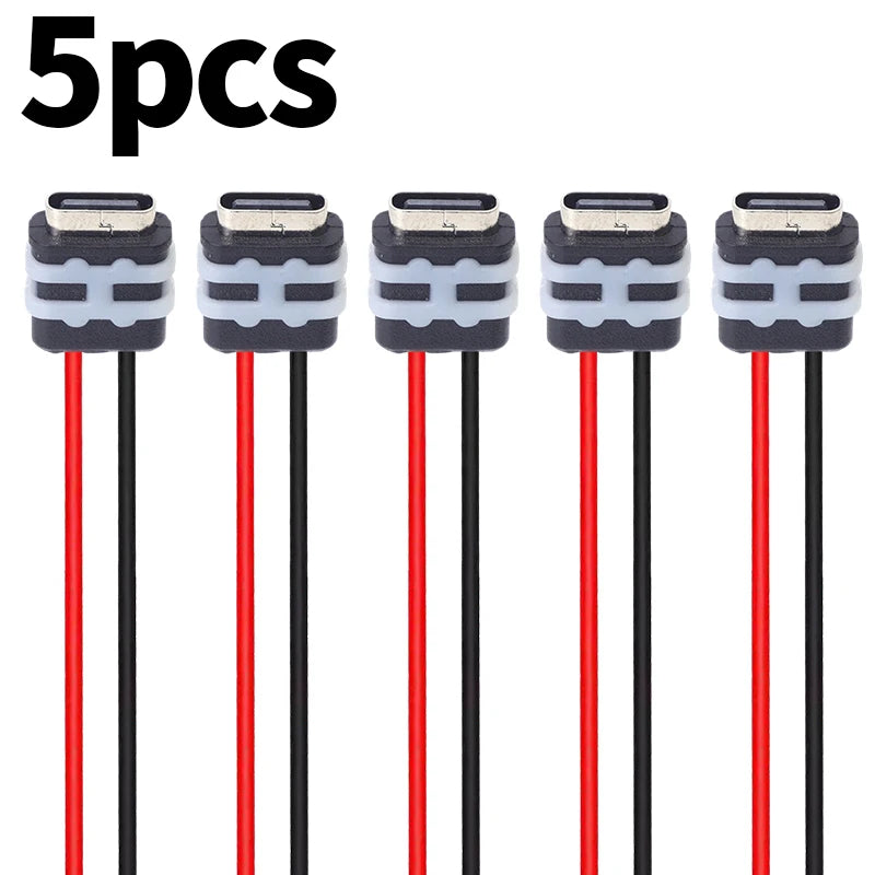 Waterproof Female Charger Type-C Female Socket Connector 2Pin Jack Female Charging Port 3A Black Wire Fast Charging Power Port