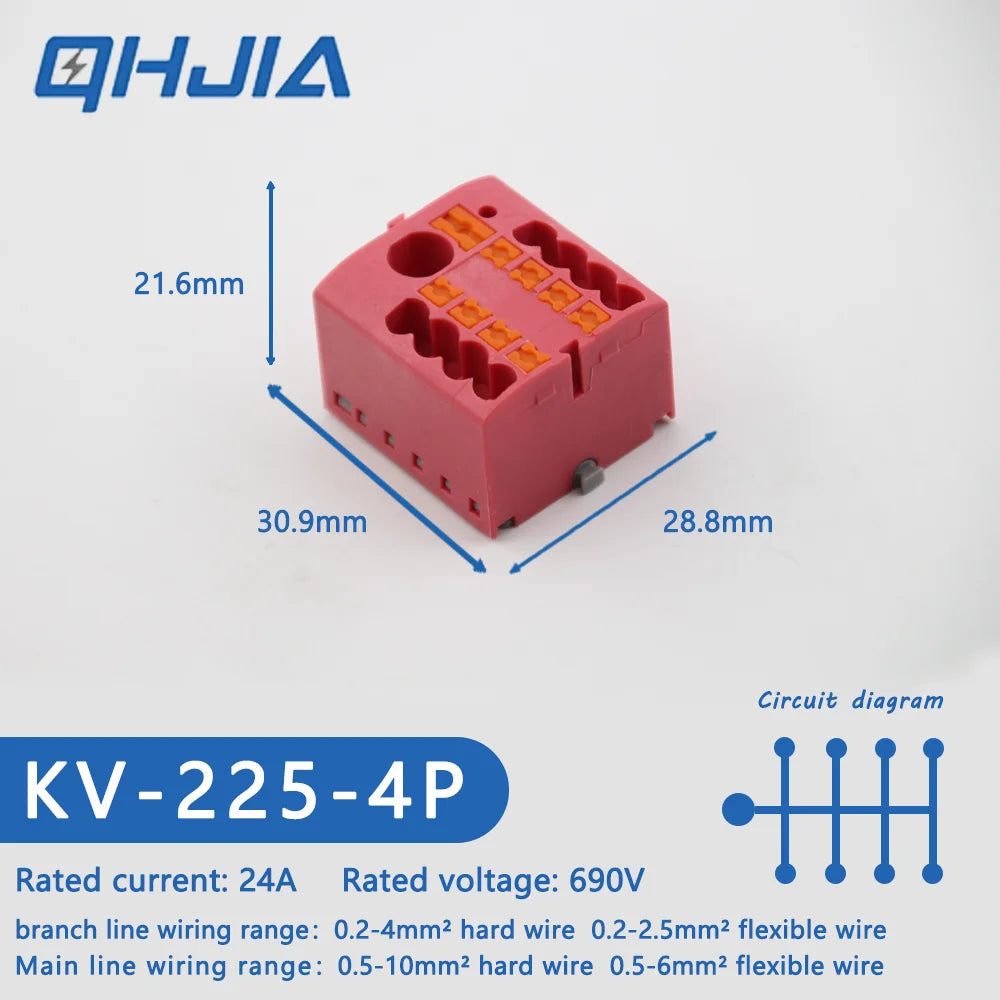 1 in Multiple Out Electrical Splitter Wire Connector Plug-in Terminal Block for Home Light Wiring Guide Rail Junction Box