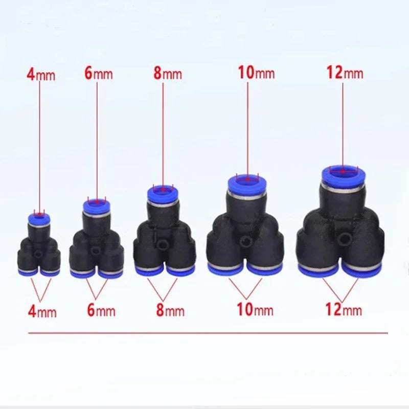 Pneumatic Push-to-Connect Fittings Kit 20/100/500PCS Y W Shaped Air Water Oil Hose Connectors for Nylon Polyurethane Tubing