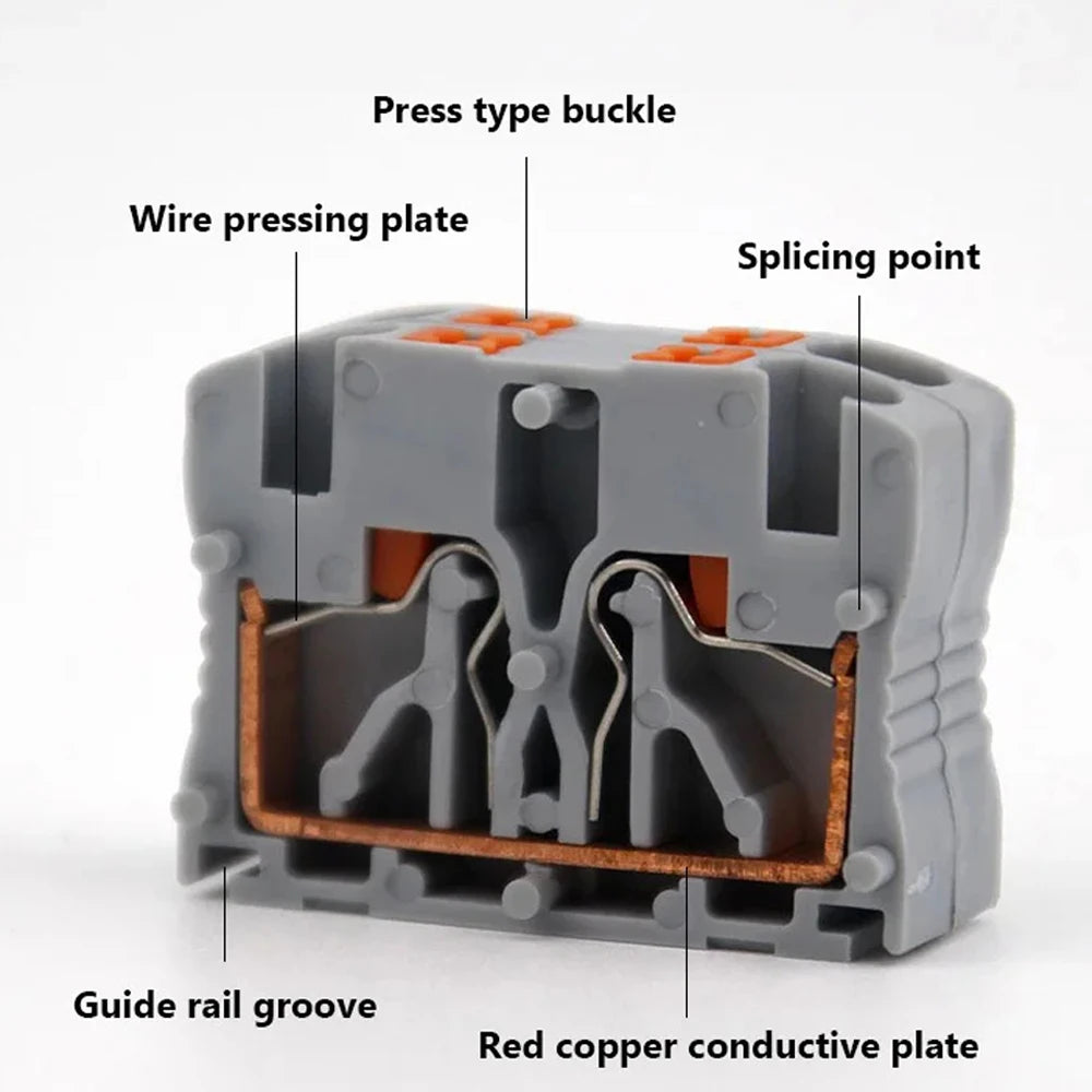 1 in Multiple Out Electrical Splitter Wire Connector Plug-in Terminal Block for Home Light Wiring Guide Rail Junction Box