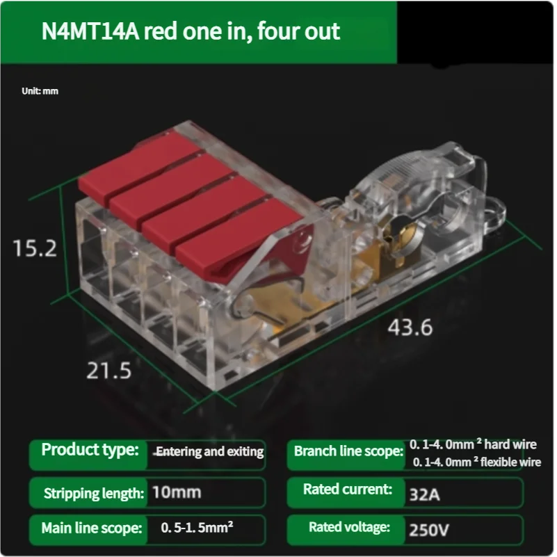 T-Type No-Stripping Quick Wire Connector Terminal Block ,Wire Splitter/Combiner Fast Connector for Household Electrical Wiring
