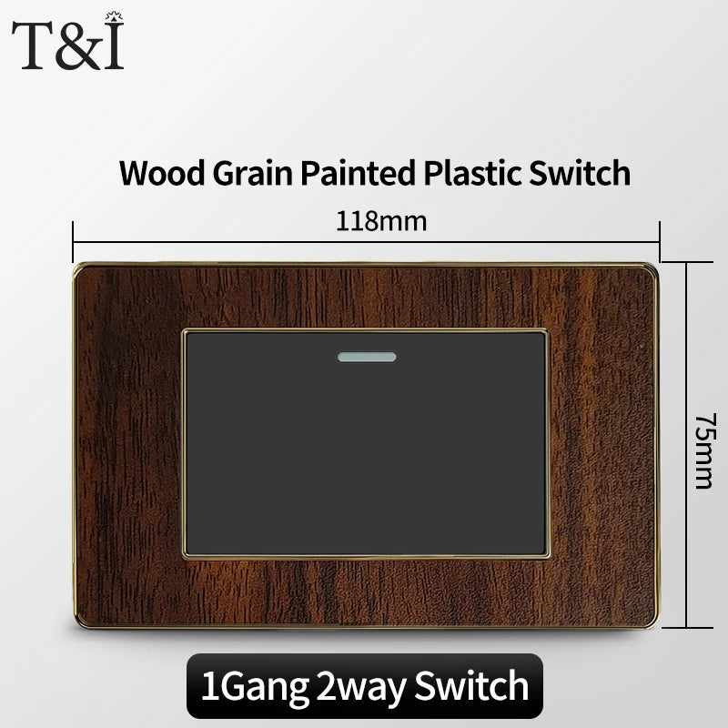 118-Type Retro Wood Grain Wall Plate – Black Plastic Spray-Painted Decorative Panel for Italy Standard Switch & Socket