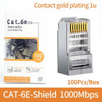 100Pcs Bulk Cat5e/Cat6 RJ45 Connectors Gold Plated for Gigabit Ethernet 100M/1000Mbps High-Speed Network Cable Plug