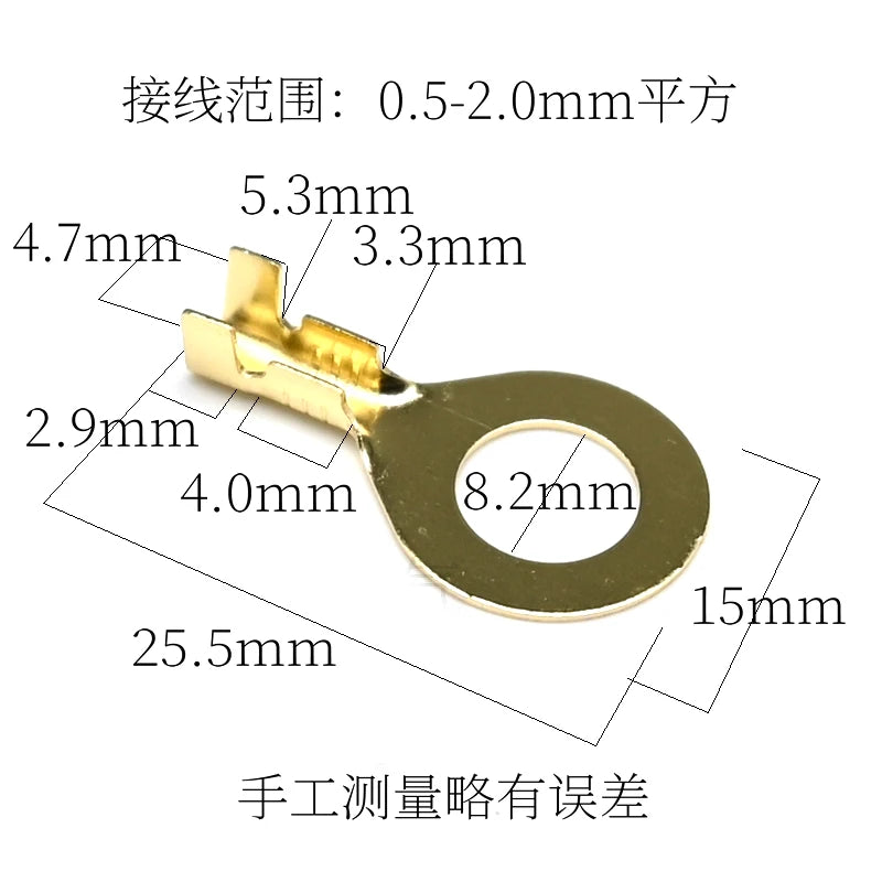 Round wiring plate, copper nose, OT terminal, pure copper H62, brass wiring nose, battery wire lugs, cold-pressed open nose