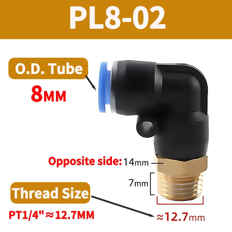 PL Push to Connect Tube Fitting Male Elbow PL4/6/8/10/12mm Tube OD x M5/01/02/03/04 Thread Pneumatic Air Push Fit Lock Fitting