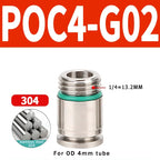 304 Stainless Steel Pneumatic Push-In Fitting POC-G, Internal Hex Quick Connector for Air and Gas Pipe Systems