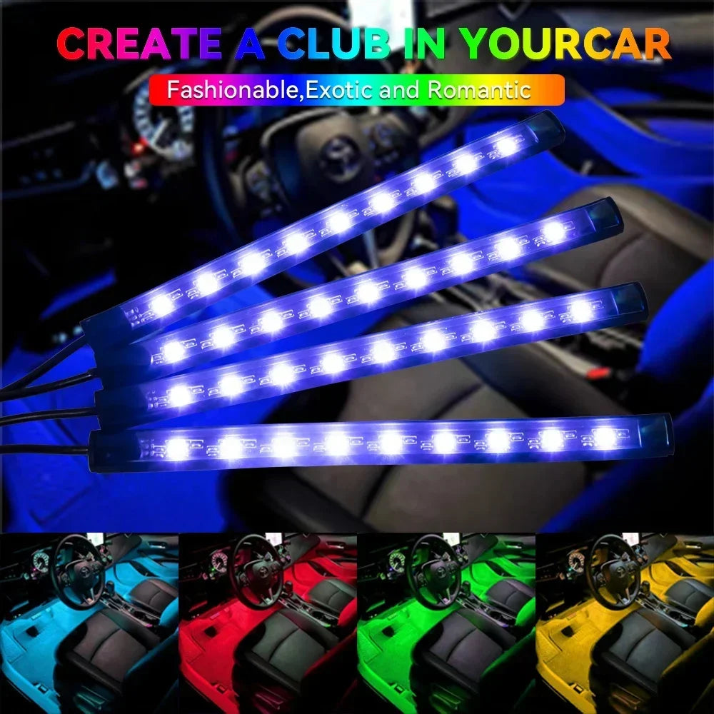 Car RGB LED Strip Light Automotive Interior Foot 36/48 LED APP/Remote/Voice Control Atmosphere Decorative Lamp Ambient Amagi