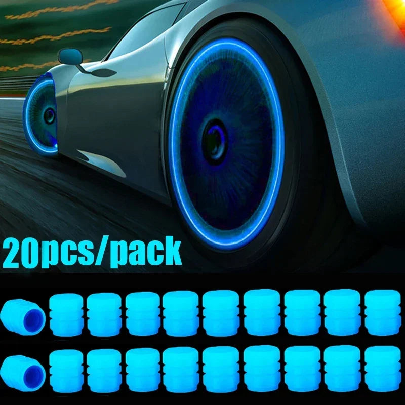 Luminous Car Tire Valve Cap 20/1PCS Fluorescent Night Glowing Decor Motorcycle Bike Wheel Nozzle Dustproof Tyre Valve Stem Caps