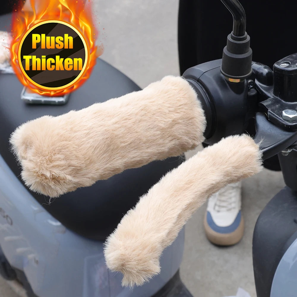 Simulated Plush Grip Glove Motorcycle Handle Cover for Winter Thick Warm Handle Gloves Covers Universal Scooters Hand Warmer