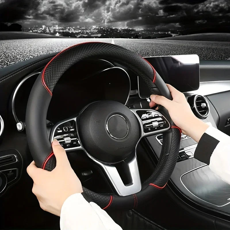 38 Cm/15 Inches Universal Car Faux Leather Steering Wheel Cover Sweat-absorbent And Breathable Handle Interior Upgrade New Amagi