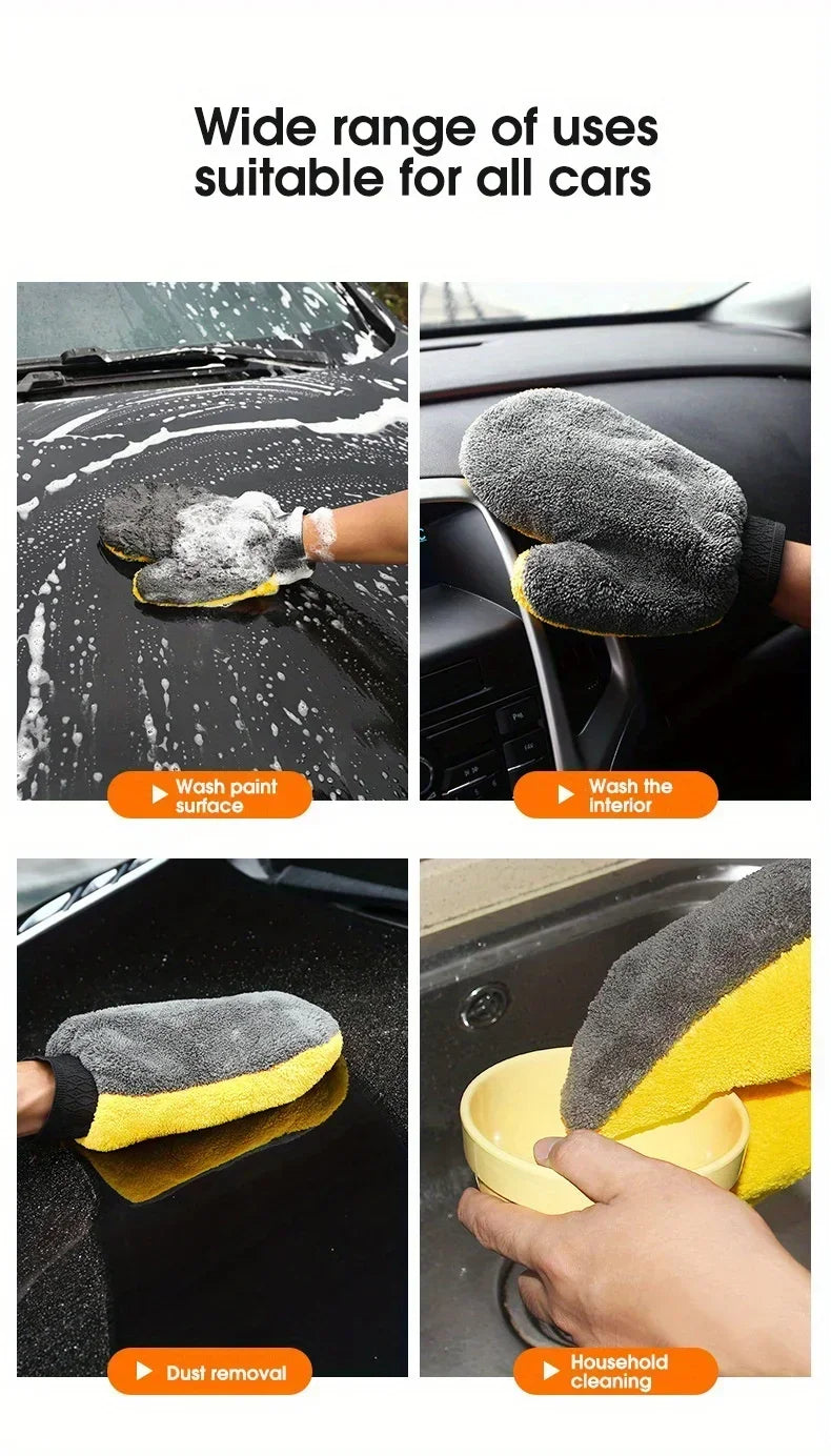 Car Washing Gloves Double Sided Coral Fleece Thickened Super Absorbent Car Wiping Gloves Cleaning Tools Amagi