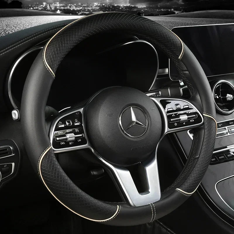 All Seasons Leather Diamond Steering Wheel Cover Universal Fit for 14 .5-15 Inch Durable Leather Cover Anti-Slip Veins Amagi