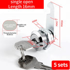 Cabinet Cam Lock Set, 5 Pack Two-Sided Keyed Alike 16MM-30MM Cylinder Cam Locks Secure Mailbox File Drawer Compartment Lock