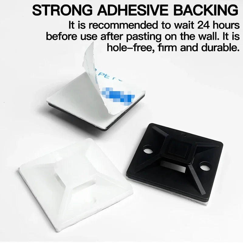 250/500/1000PCS Self-Adhesive Cable Tie Mounts, Strong Sticky Base Wire Holder Clips for Wall Fixing, Cable Routing Management