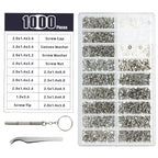 Glasses Watch Repair Kit 1000pcs Screws, Dual Head Screwdrivers & Precision Tweezers Set for Eyewear Jewelry Fix Tools with Case