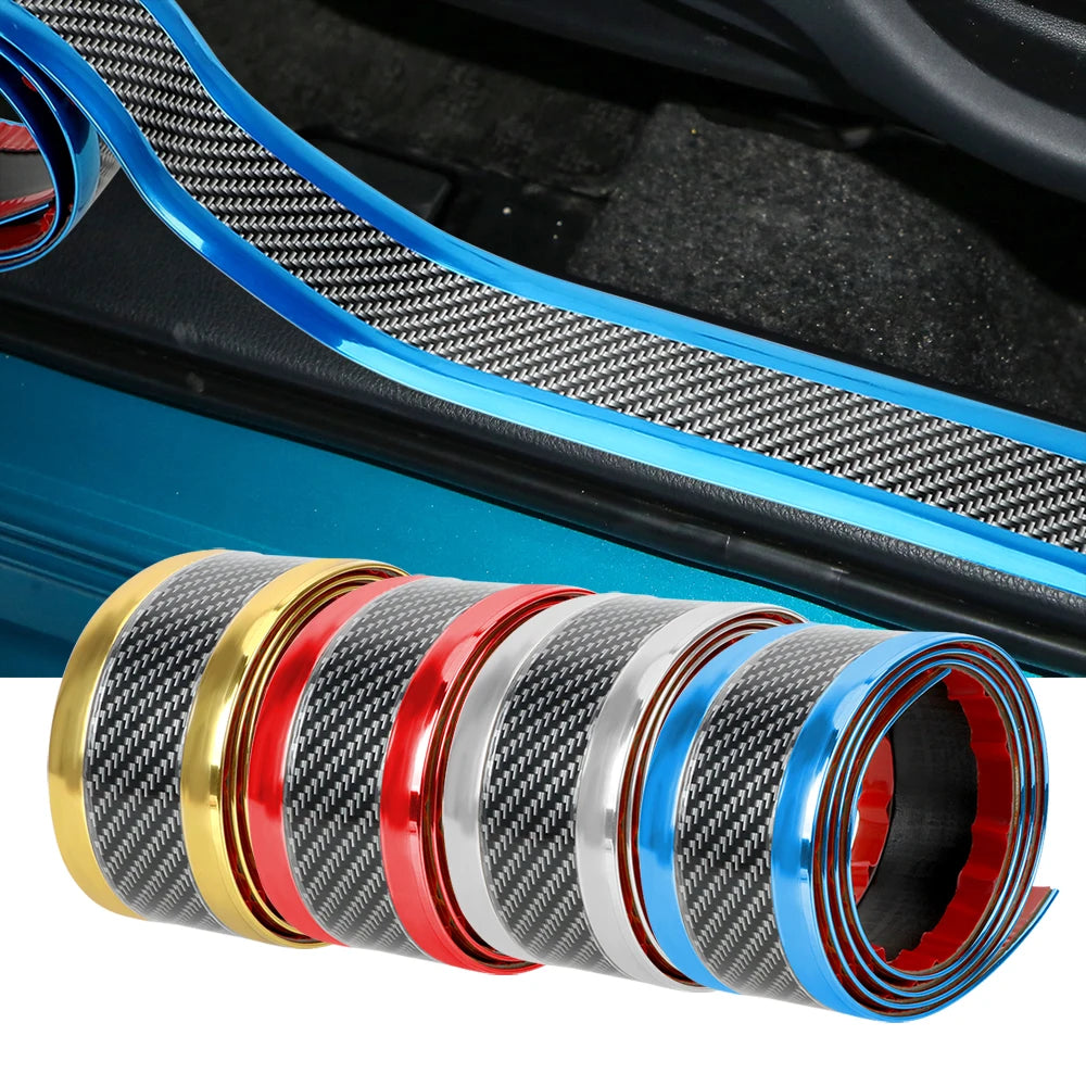 Car Stickers Anti Scratch Door Sill Protector Rubber Strip Carbon Fiber Threshold Protection Bumper Film Styling  Accessories
