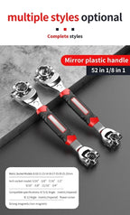 52-in-1 Car Tools Multifunctional Socket Wrench Set Metric 8-19mm SAE 5/16"-3/4 Non-Slip Handle 360 Degree Swivel Head Universal