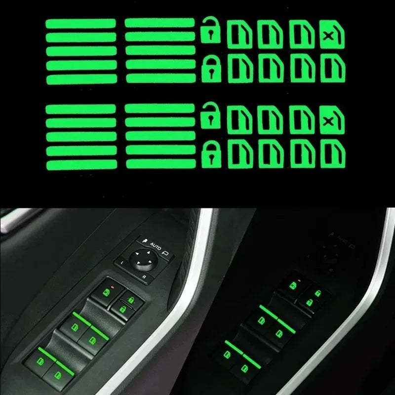 Car Control Switch Button Fluorescent Sticker Window Lifter Luminous Button Sticker Auto Interior Decal Decor Accessories 1-5PCS
