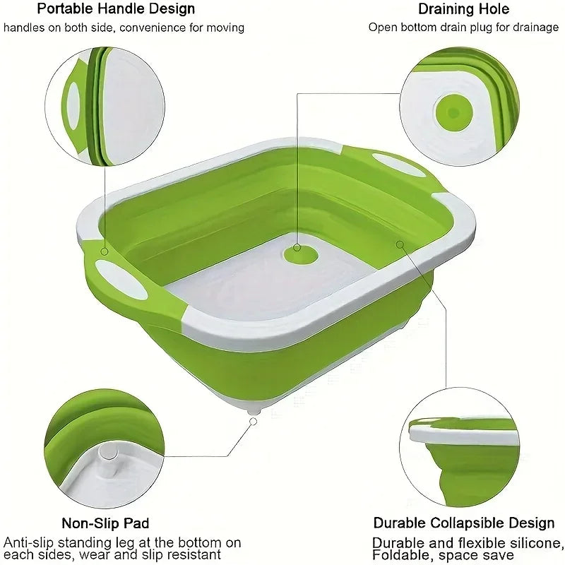 Household Kitchen Folding Wash Portable Sink Foot Bucket Cutting Board Plastic Foldable Basin Travel Outdoor Camping Tools amagi