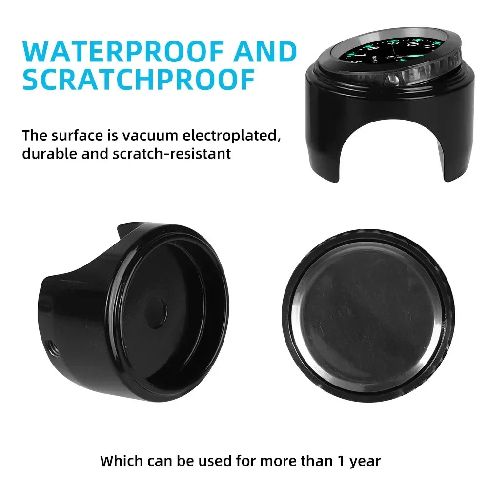 Universal 7/8 "Waterproof Chrome Motorcycle Bike Handlebar Mount Quartz Clock Watch Aluminum Luminous Clock Moto Black Amagi