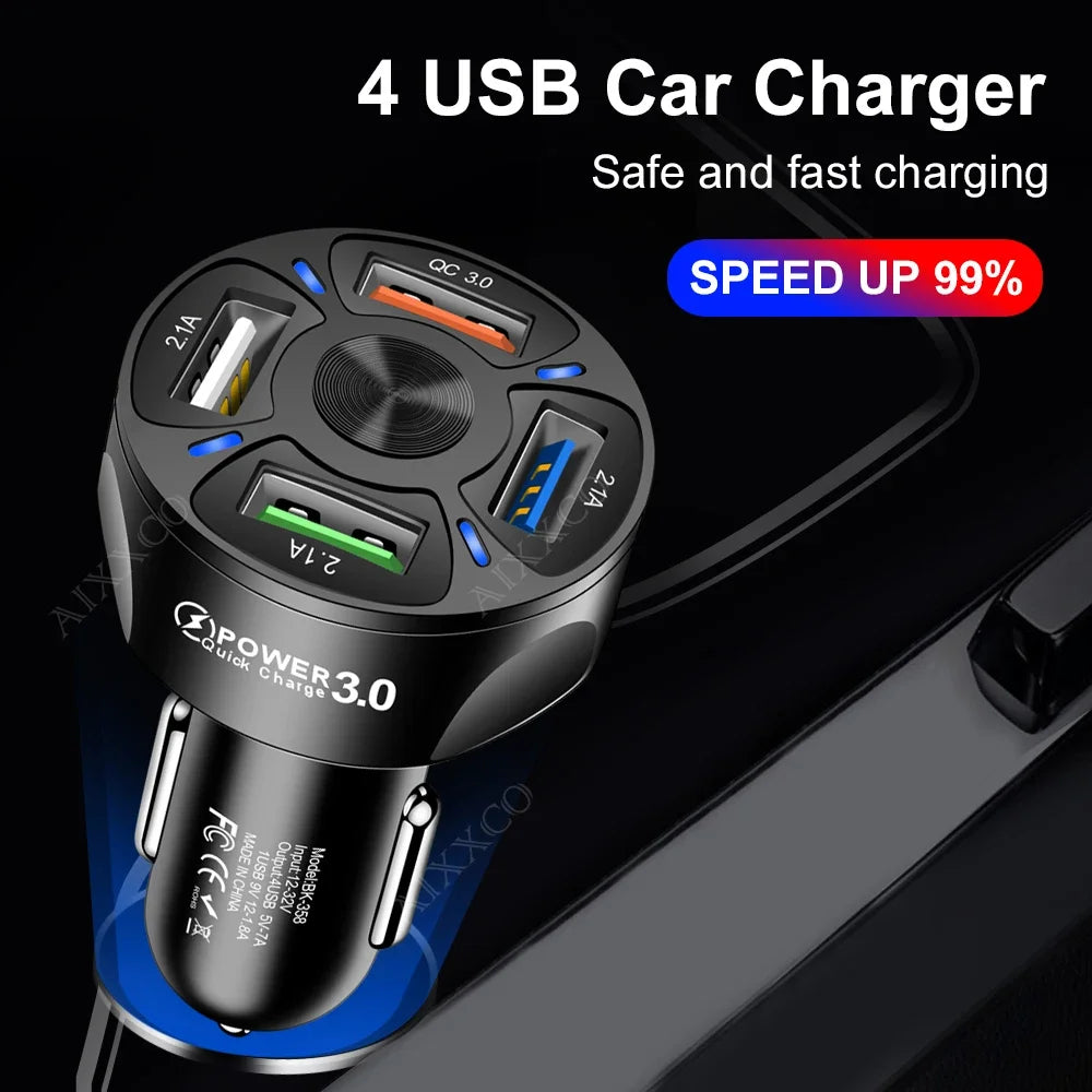 66W USB Type C Fast Charger For Car PD 4 USB Car Quick Charge QC3.0 12/24 V Cigarette Lighter Charger Adapter For iPhone Xiaomi