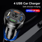 66W USB Type C Fast Charger For Car PD 4 USB Car Quick Charge QC3.0 12/24 V Cigarette Lighter Charger Adapter For iPhone Xiaomi