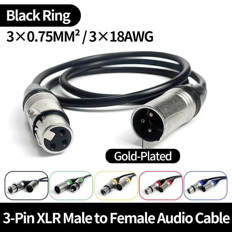 Gold-Plated 3-Pin XLR Male to Female Microphone Cable 1M–10M, 3×0.75mm² Pure Copper Balanced Audio Cord for Mixer, Speaker,Stage