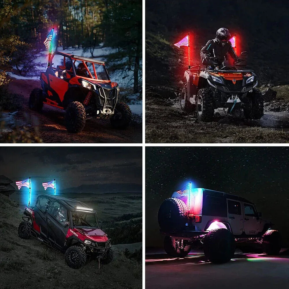 3FT Spiral Whip Lights Remote Control Turn Signal Brake Function Dream-Color Dancing For UTV RZR Can-Am SxS Sand Dune Buggy Truc