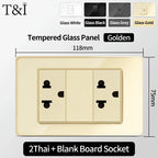 118 Series Glass Panel Wall Switch Socket, US Mexico Standard, USB and Type-C Charging Ports, 1/2/3/4 Gang Options