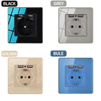 EU Russia France UK Socket AC Panel 86 Wall Switch Toggle Press Light Switch On/Off Crystal Tempered Glass Panel Wall Outlet