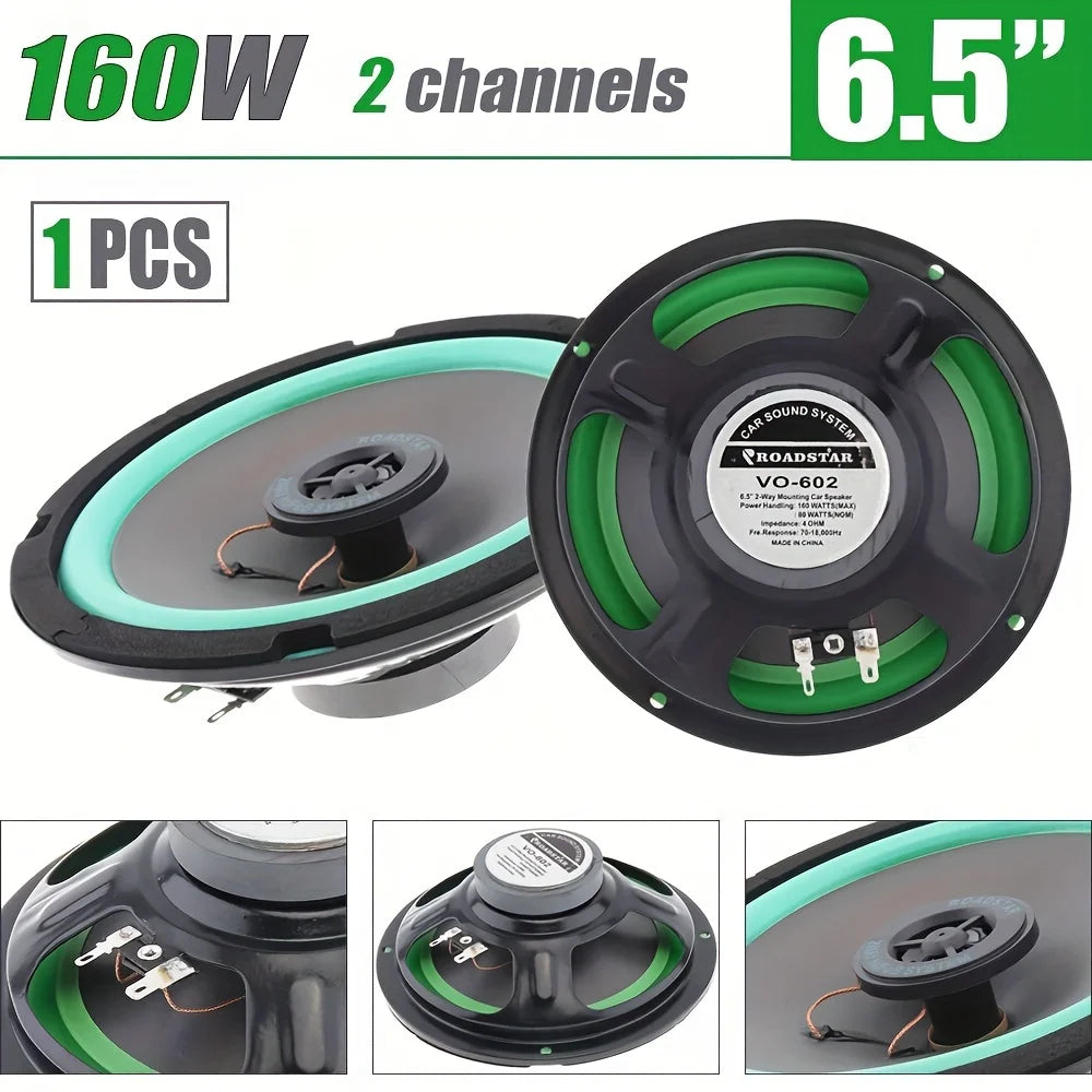 4-6.5 Inch 160W 2-Way Car HIFI Coaxial Speaker Door Audio Music Stereo Tweeter Mid-woofer Full Range Frequency green for Refit