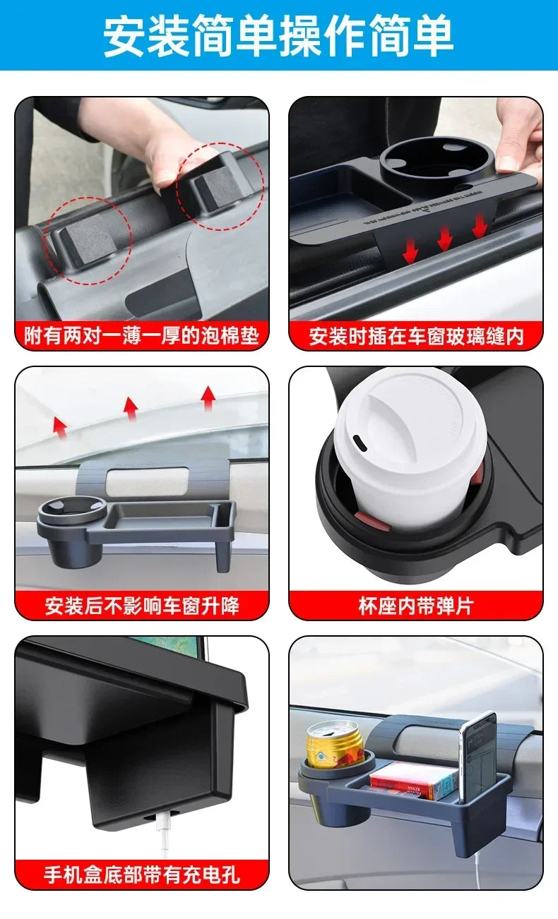 Versatile Car Organizer with Cup Holder Phone Slot Durable Plastic Fits Side Door or Window Ideal for Daily Use Accessories
