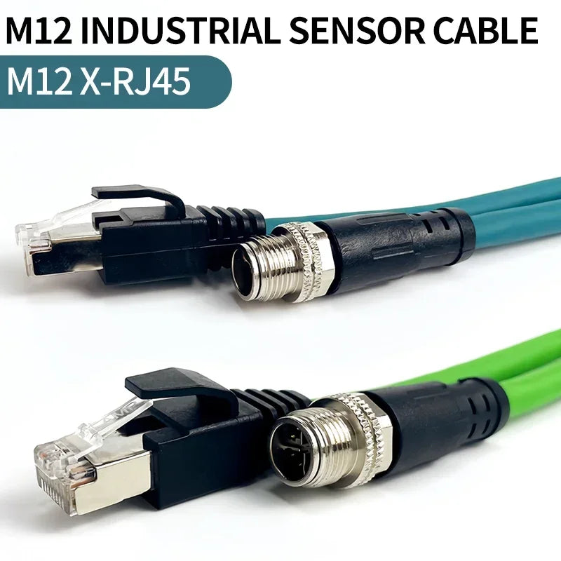 M12 X-Code 8Pin Male to RJ45 Gigabit Ethernet Cable 10Gbps IP67 Shielded - Industrial CAT6A Network Wire for Robotics & Harsh
