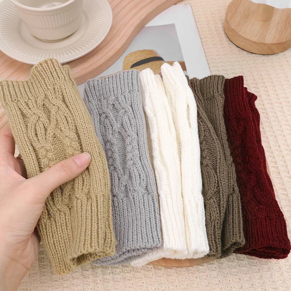 Winter Half Finger Gloves Knitted Fingerless Mittens Warm Cuff With Thumb Hole Stretchy Short Hand Warmer For Men Women Amagi