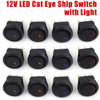 Automotive Rocker Switch 12V 3 Pin Cat Eye LED Light ON OFF Toggle Dash Replacement for Car Motorcycle Marine Boat RV Parts New