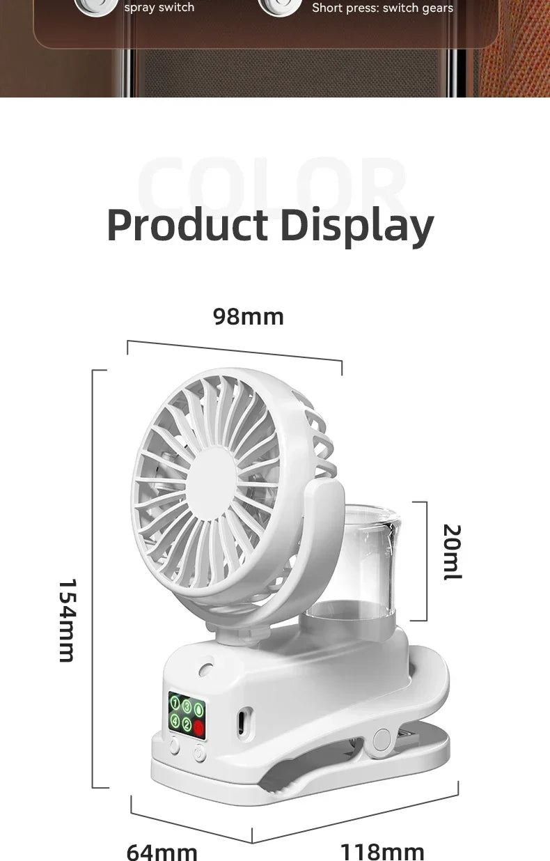 Motorcycle  Clip-on Fan with Spray Mist Handheld Fan Hydration, Multifunctional Neck Hanging Spray Fan Students' Dormitory Amagi