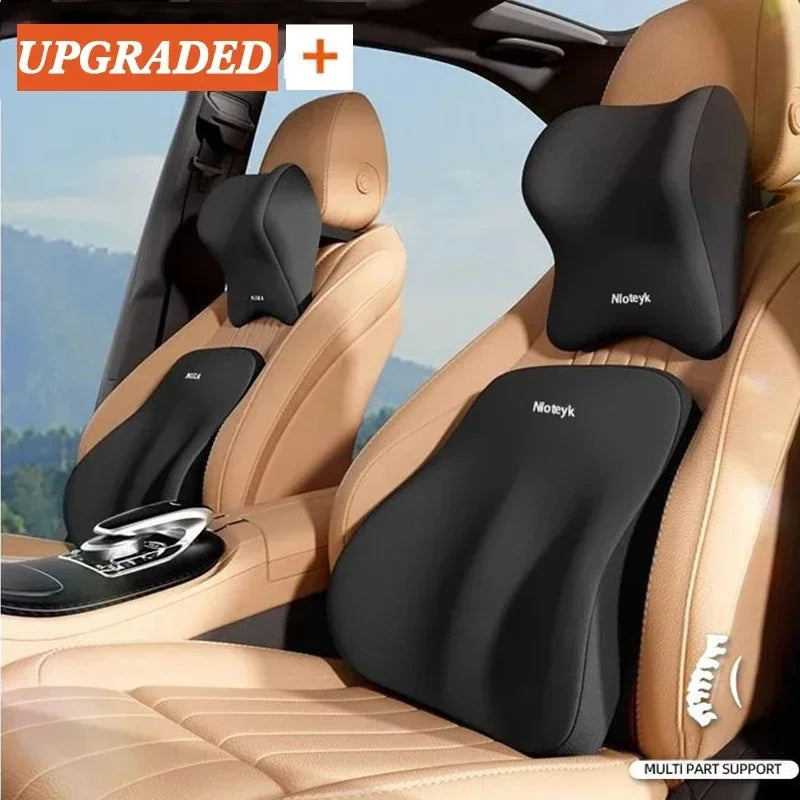 Comfortable Memory Foam Car Seat Cushion with Lumbar Support and Neck Pillow Synthetic Fiber Woven Universal Fit for Vehicle